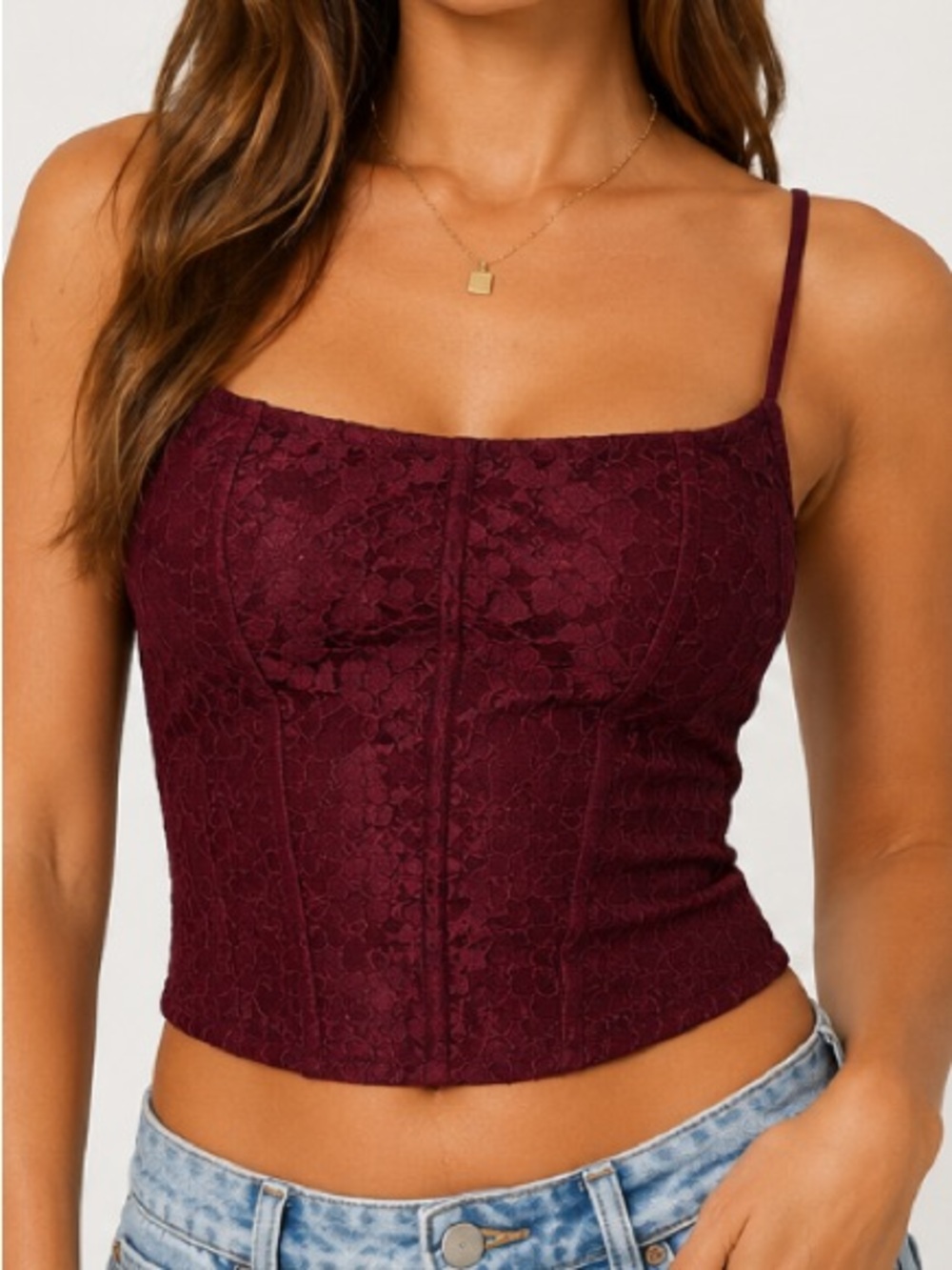 White Fox Burgundy Lace Bustier Corset Top